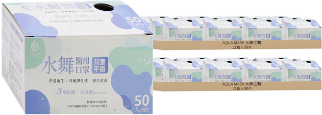 AQUA MASK 水舞生醫 兒童平面滿版醫用口罩, 50片, 傑洛米藍, 24盒
