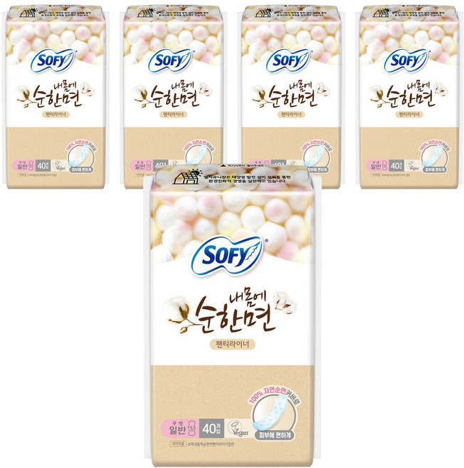 쏘피 내몸에 순한면 팬티라이너, 일반, 40개입, 5개
