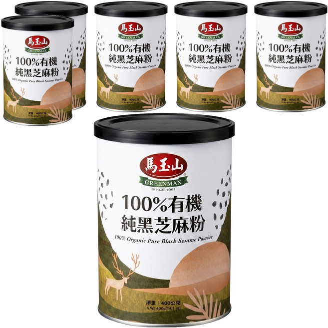 馬玉山 有機純黑芝麻粉, 400g, 6罐