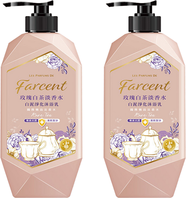 farcent 花仙子 LES PARFUMS DE Farcent 白泥淨化沐浴乳 玫瑰白茶, 1kg, 2瓶