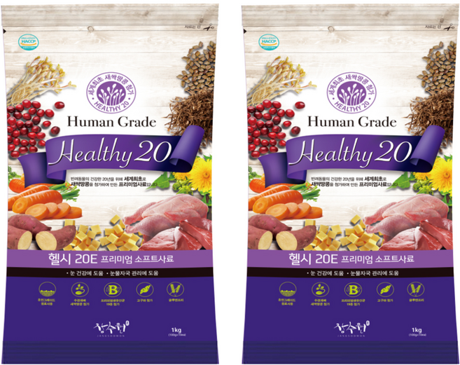 헬시20 전연령 강아지 습식 눈물 수제사료, 닭, 1kg, 2개