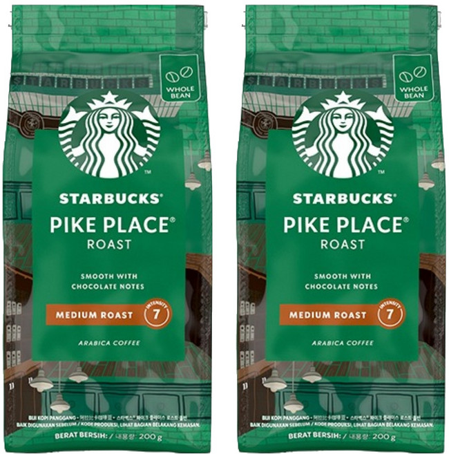 스타벅스 파이크 플레이스 로스트 홀빈 커피 원두, 홀빈(분쇄안함), 200g, 2개