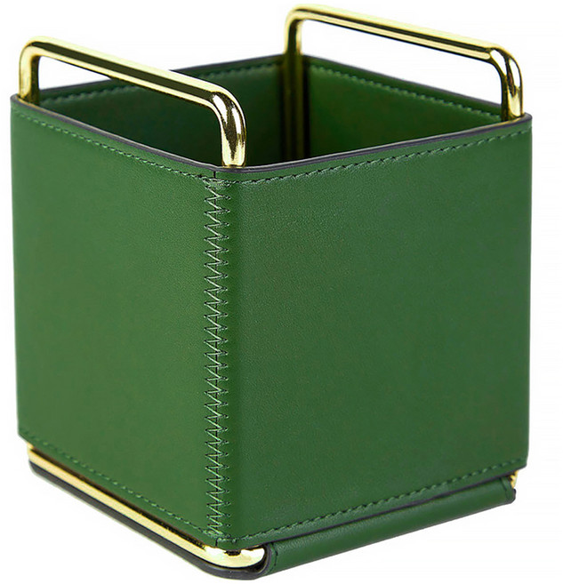 골드 프레임 가죽 연필꽂이, 딥 그린, 1개