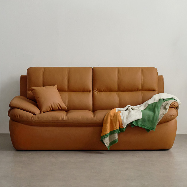 퍼리든 누벨라 가죽 3인용 쇼파 + 쿠션 세트 방문설치, 카멜