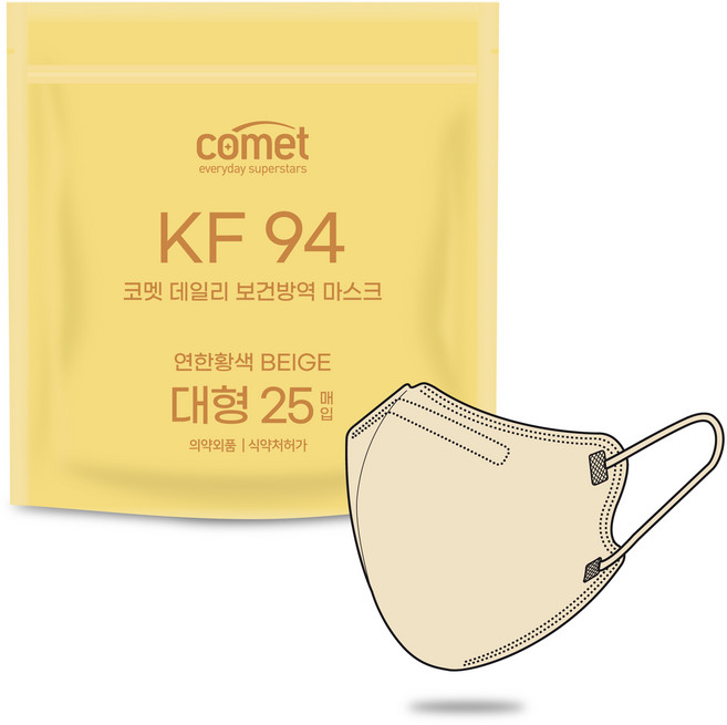 코멧 국내생산 KF94 새부리형 데일리 보건방역 마스크 대형, 25개입, 1개, 베이지