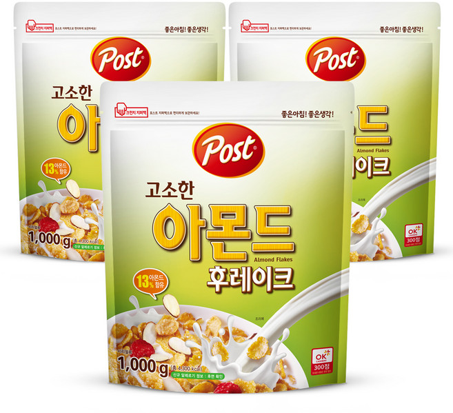 포스트 고소한 아몬드 후레이크 시리얼, 1kg, 3개