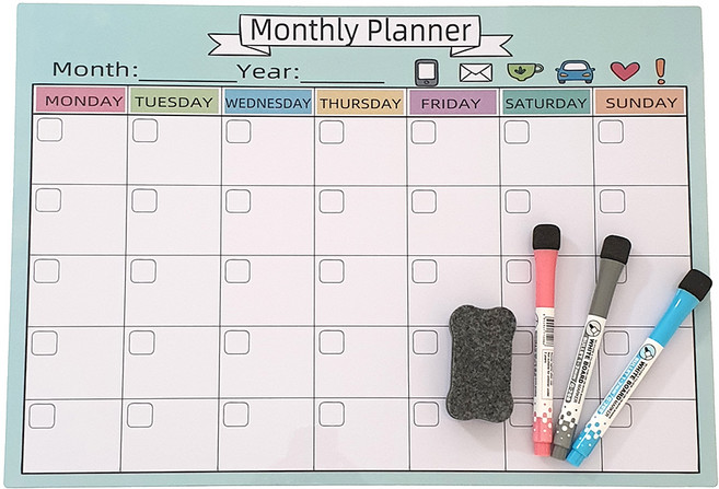 포포 자석 메모 보드 + 3색 펜 + 지우개 포함 세트 A. 컬러 월간