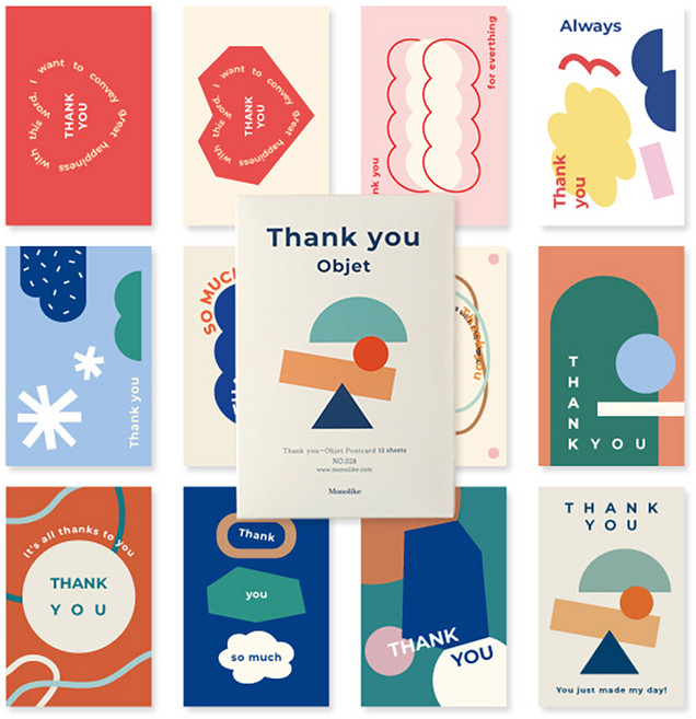 Monolike Thank You Objet 明信片 12張組, 1套, 混合顏色