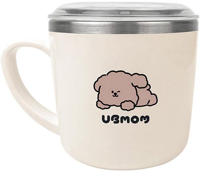유비맘 초코몽이 스텐인리스 컵 + 뚜껑 세트, 베이지, 1개, 280ml