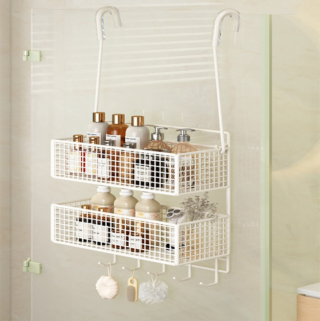 디엔오 욕실 다용도 후크 걸이형 선반 2단, 화이트, 1개