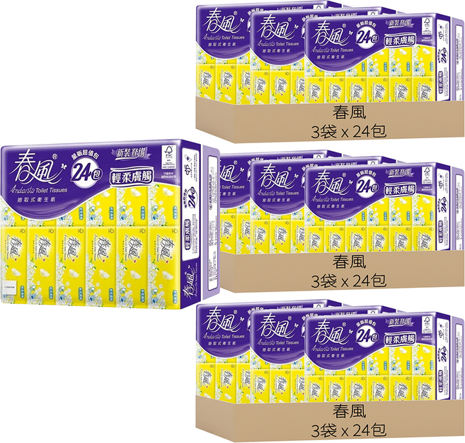 春風 輕柔膚觸抽取式衛生紙, 24包, 9袋