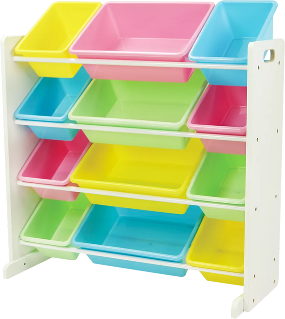 DELSUN 岱森城 木質十二格玩具收納架 台灣製造, 馬卡龍粉