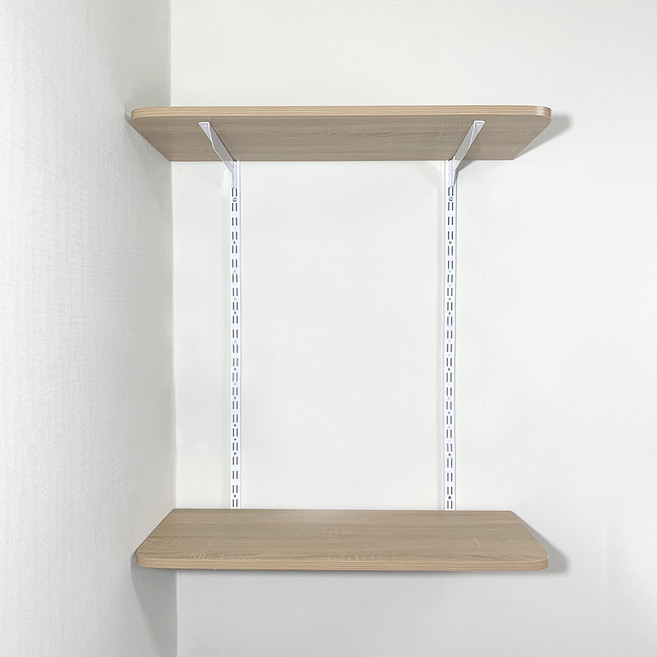 하드웰 철제 시스템 벽선반, 철재 (화이트) + 상판 (오크), 2단