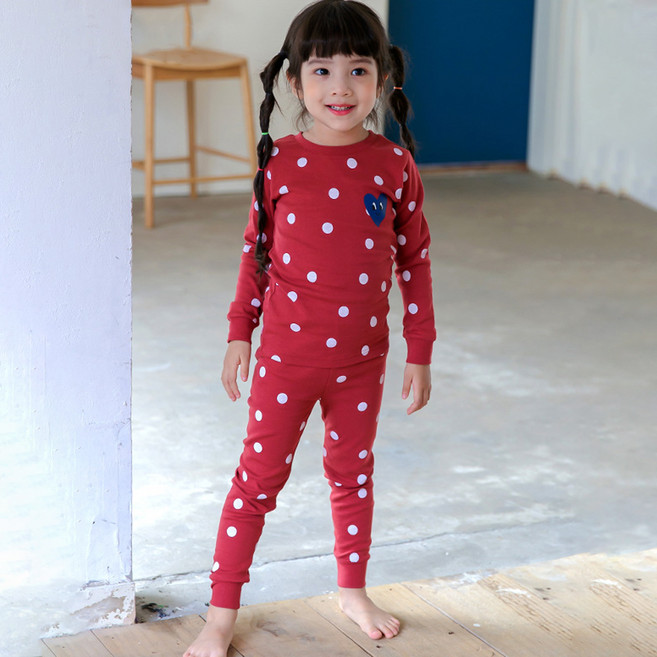 메이키즈 여아용 도트하트 30수 후라이스 실내복