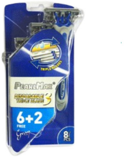 미빌 PearlMax 3단 블레이드 일회용면도기 그레이, 1개, 8개입