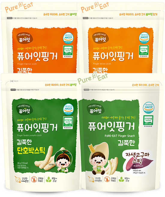 퓨어잇 핑거 길쭉한 야채스틱 과자 4종 세트, 단호박, 자색고구마, 양파, 브로콜리, 1세트