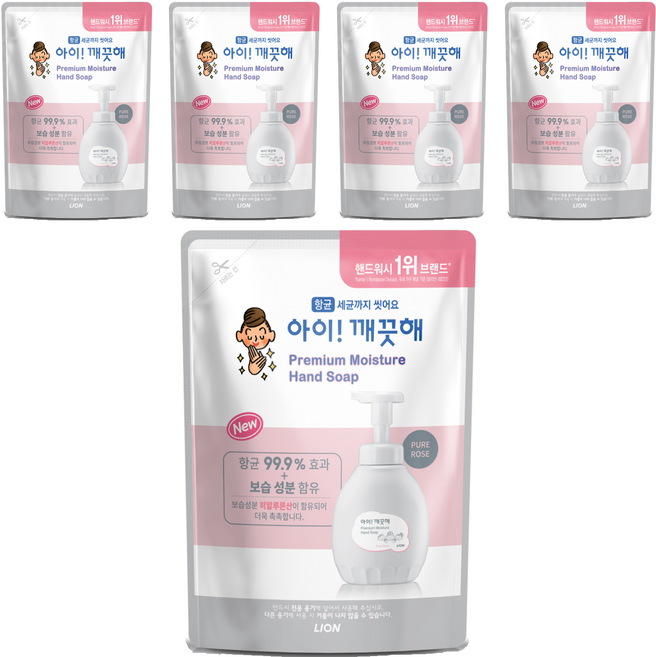 아이깨끗해 프리미엄 모이스처 핸드워시 퓨어로즈 리필, 400ml, 5개