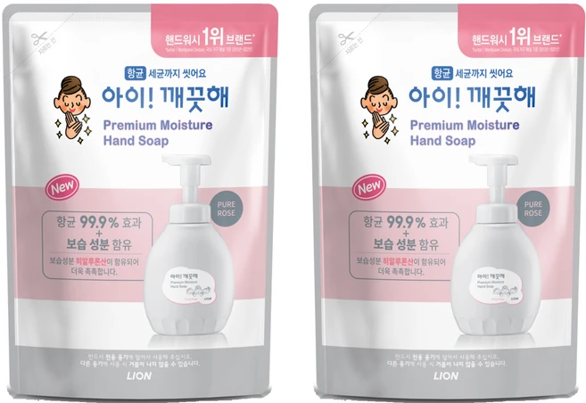 아이깨끗해 프리미엄 모이스처 핸드워시 퓨어로즈 리필, 400ml, 2개 - 쿠팡