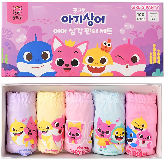 핑크퐁 여아용 귀요미 삼각팬티 5종 세트