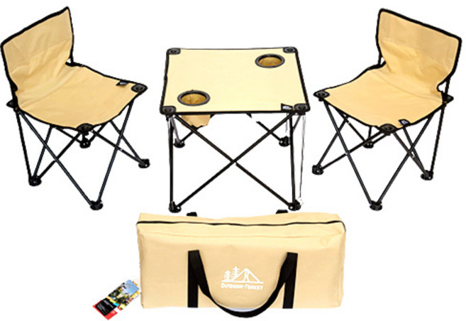 아웃도어포레스트 접이식 캠핑 의자 + 테이블 2인용 콤보세트, 아이보리