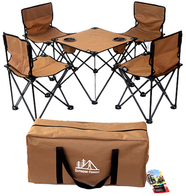 아웃도어 포레스트 캠핑 의자 4p + 테이블 1p 캠핑의자 테이블 세트, 브라운