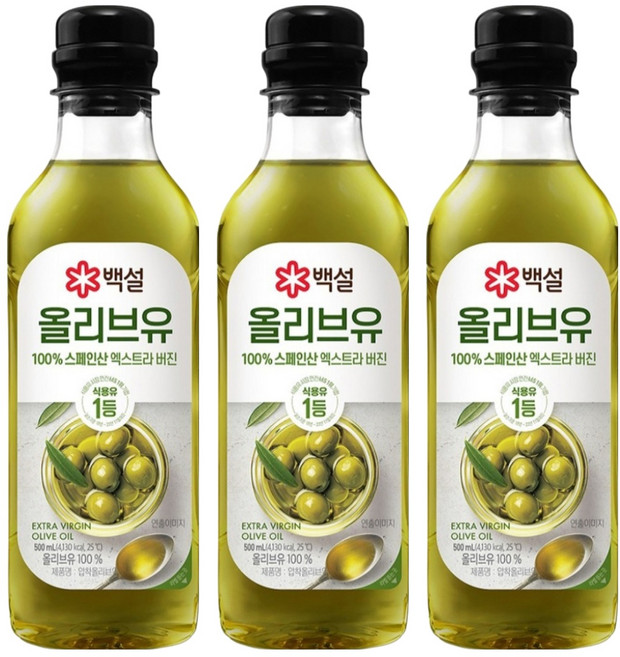 백설 엑스트라버진 압착 올리브유, 500ml, 3개