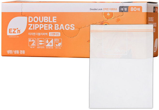 EZn이지엔 스탠다드 더블지퍼백 냉장 냉동 겸용, 대(L), 80개입, 1개
