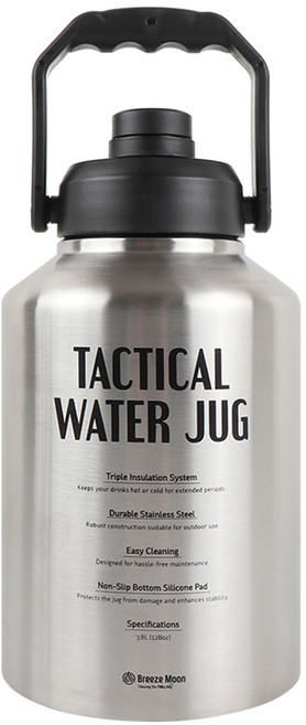 브리즈문 택티컬 스테인리스 워터저그 3.8L, 실버, 1개
