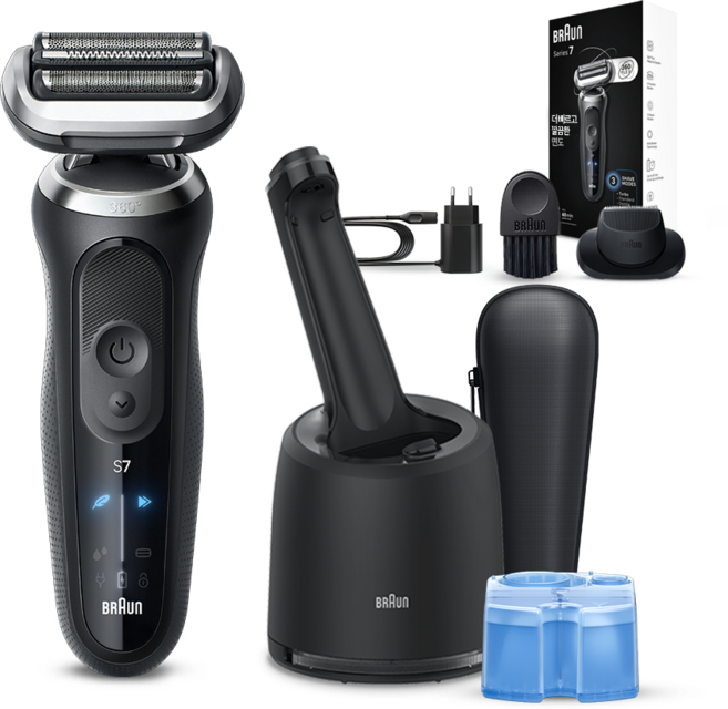 BRAUN 시리즈 7 전기면도기 + 세척 충전 스테이션 세트, 72-N7200cc, 블랙