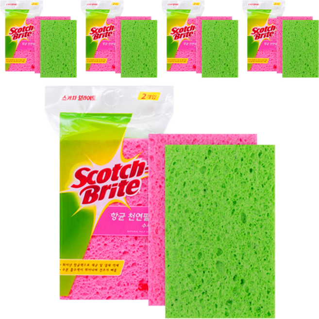 스카치브라이트 셀룰로오스 펄프 수세미, 2개입, 5개
