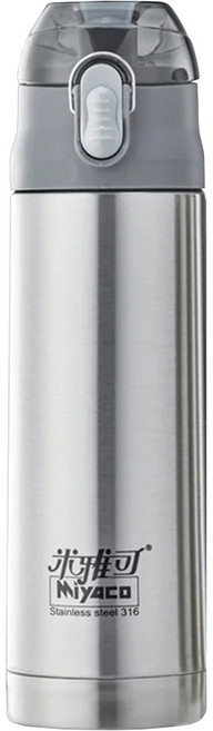 MiyAco 米雅可 經典 316不銹鋼彈跳真空保溫瓶, 不銹鋼色, 500ml, 1個