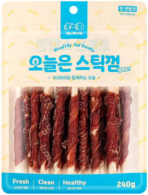 예스몽 강아지 오늘은 스틱껌, 오리말이, 240g, 1개