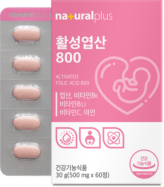 내츄럴플러스 활성 엽산 800 30g, 60정, 1개