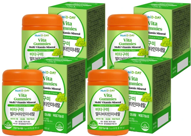 뉴트리디데이 비타구미 멀티비타민 미네랄 젤리 180g, 60정, 4개 - 쿠팡