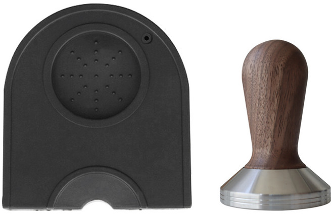 칼딘 데일리 심플 탬핑 매트 1구 + 크레마 우드 핸들 템퍼 51mm 세트, 블랙(매트) + 월넛, 1세트