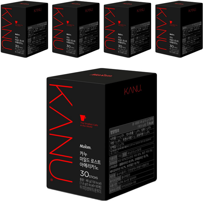 KANU 溫醇美式即溶咖啡粉隨身包, 1.6g, 30入, 5個