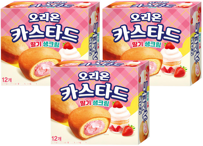 오리온 카스타드 딸기 생크림 12p, 276g, 3개