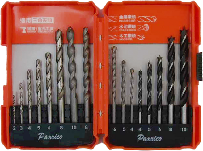 PANRICO 百利世 16PC直柄鑽頭組 金屬/水泥/木工鑽頭套裝, 金屬鑽頭 + 水泥鑽頭 + 木工鑽頭, 1組