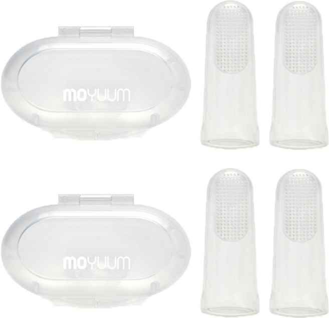 모윰 유아용 실리콘 손가락 칫솔 2p + 케이스, 투명, 1개입, 2세트