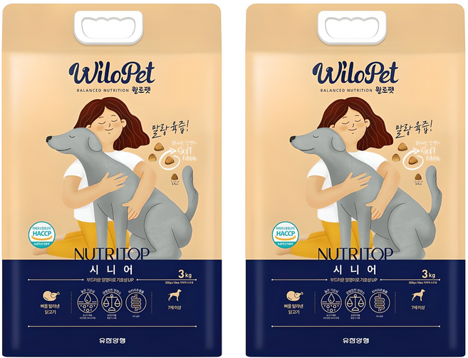 윌로펫 시니어 강아지 뉴트리탑 소프트사료, 닭, 3kg, 2개