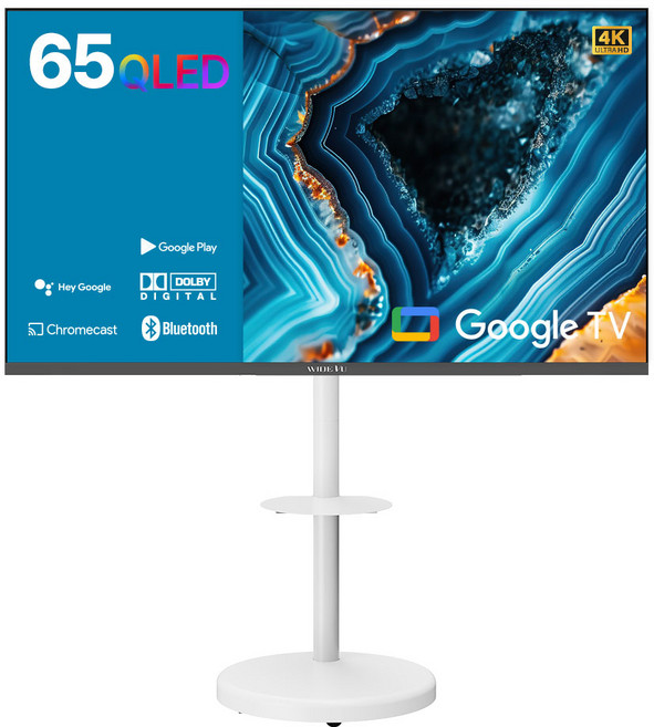 익스프레스럭 와이드뷰 4K UHD QLED 구글 스마트 TV + 이동식 화이트 스탠드, 165cm(65인치), EKW651QA, 이동형 스탠드, 방문설치