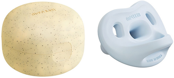 모윰 올실리콘 마카롱 쪽쪽이 노리개젖꼭지 +전용 케이스, 1단계(1~3개월), 코튼블루, 1세트