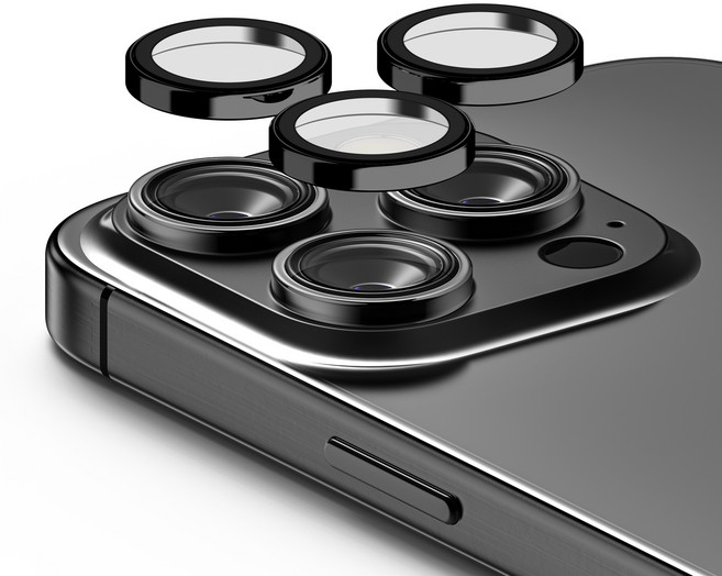 케이엠디자인 강화유리 메탈링 카메라 렌즈 보호필름 블랙, 1세트