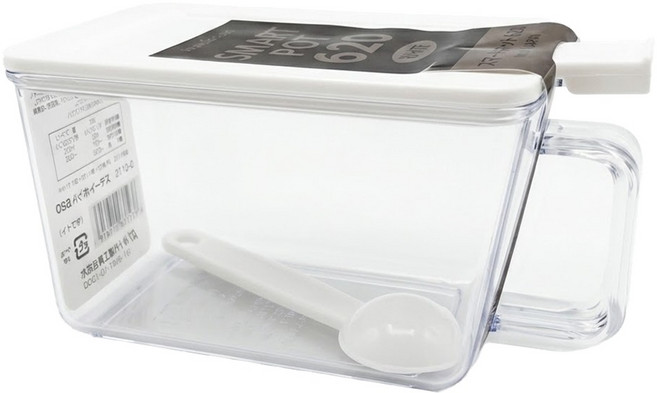 Sanada Seiko 日本製 調味盒 620ml 白色 可堆疊 附湯匙 廚房收納 15.5 x 8.1 x 8cm 1個
