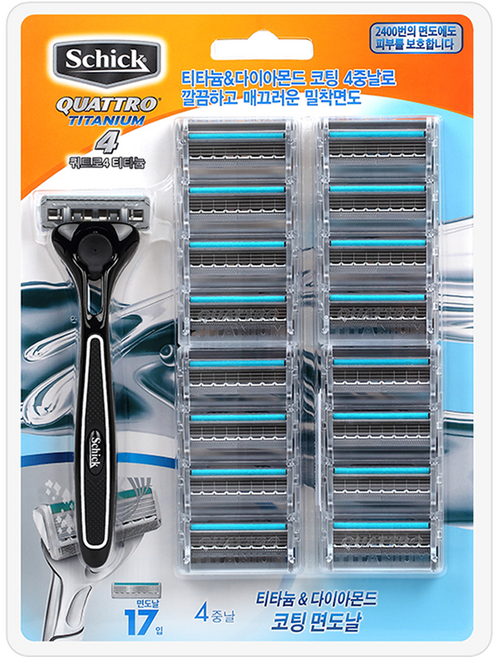 쉬크 쿼트로 4 티타늄 면도기 + 여분날 16p 세트, 1세트