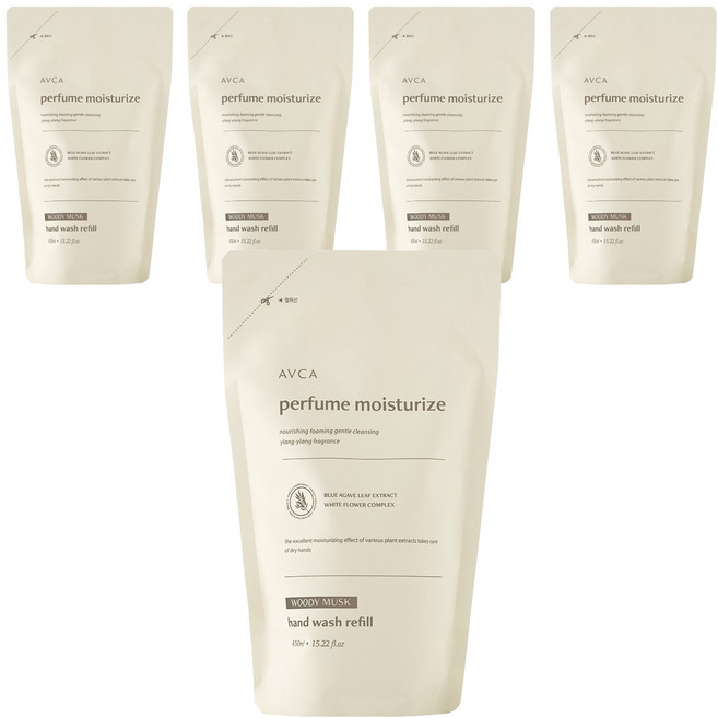 아브카 퍼퓸 핸드워시 리필 우디머스크, 450ml, 5개