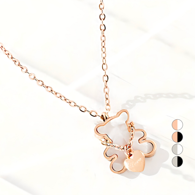 노이드비 써지컬스틸 오닉스자개 곰돌이 하트체인 목걸이