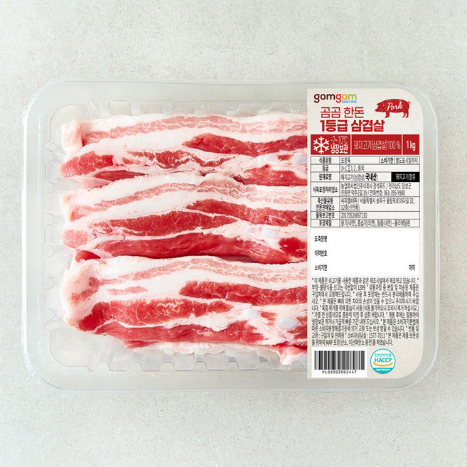 곰곰 한돈 1등급 삼겹살 (냉장), 1kg, 1개
