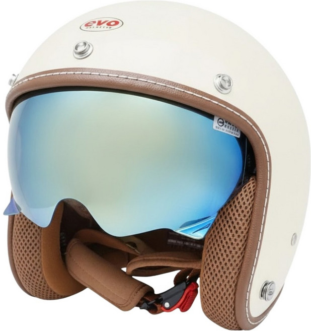 EVO 艾莉莎涼感系 內鏡復古騎士安全帽 附冰絲面罩, 象牙白