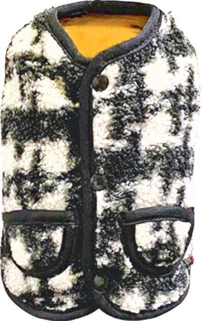 SassyDog 防潑水雙面馬甲外套 千鳥紋, 黑色 + 土黃色, 1件